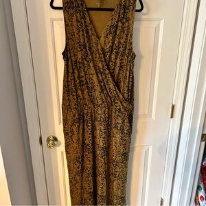 Garnet Hill XL Maxi Dress- Black/Brown Print Tencel Lyocell Fabric- Lined Dress